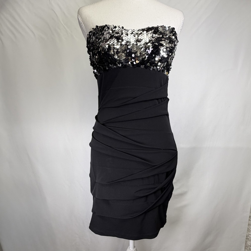 City Triangles Black Sequin Formal Dress Prom Wedding Evening Medium Jr. - Picture 1 of 5